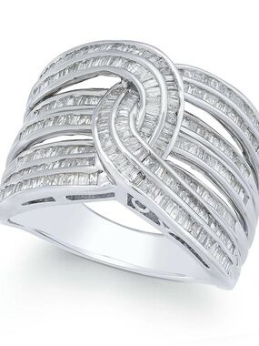 White Natural Diamond Baguette Interwoven Ring - Women's Jewelry Ring